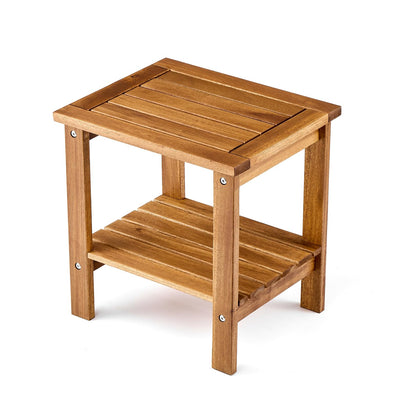 THYOI premium acacia outdoor side table with two-tier storage for drinks