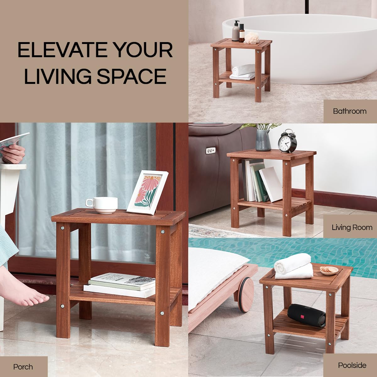 THYOI weather-resistant acacia wood stands up to sun and rain.