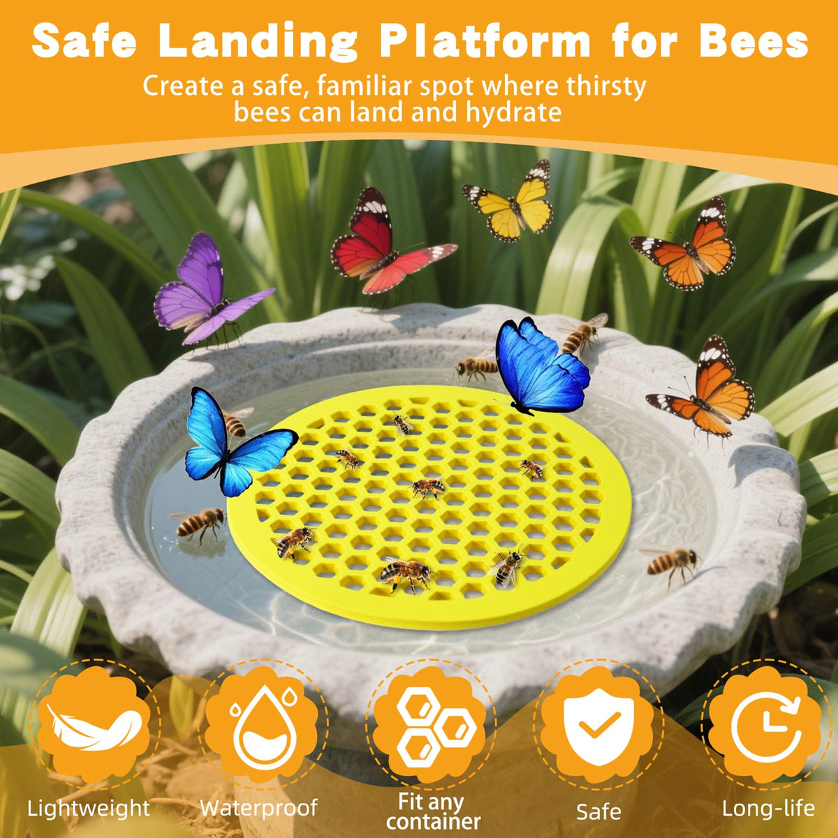 Tiaforza outdoor decoration in vibrant yellow attracts pollinators.