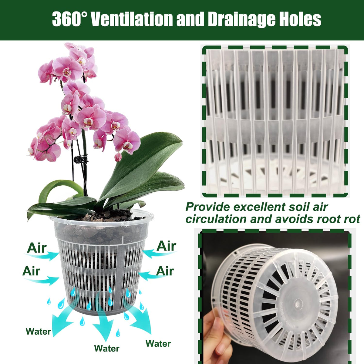 Tialero orchid pot with side drainage holes for healthy airflow
