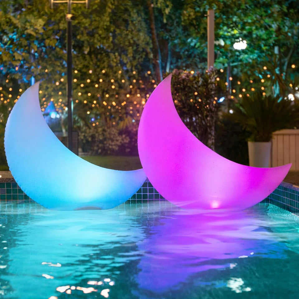 TIALLY crescent moon floating lights on water for magical pool ambiance