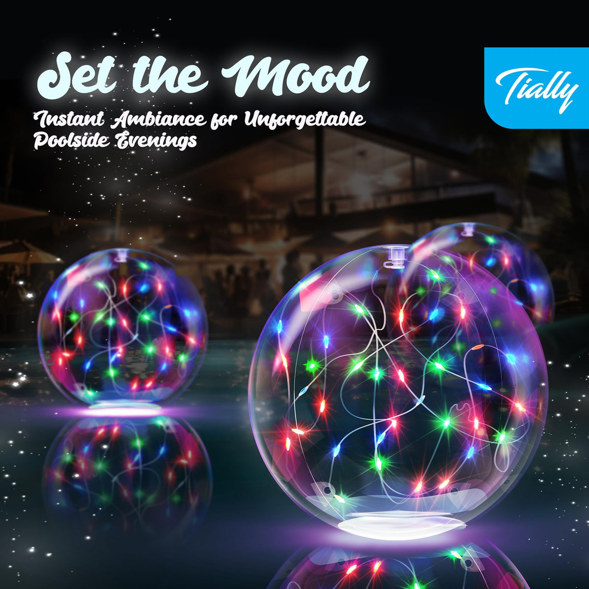 TIALLY Fairy Solar Floating Pool Light enhances garden ambiance at dusk