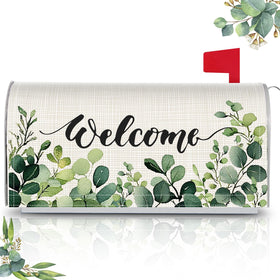 Tiamon eucalyptus mailbox cover with Welcome text adds curbside charm and easy outdoor decor.