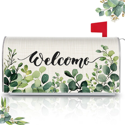 Tiamon eucalyptus mailbox cover with Welcome text adds curbside charm and easy outdoor decor.