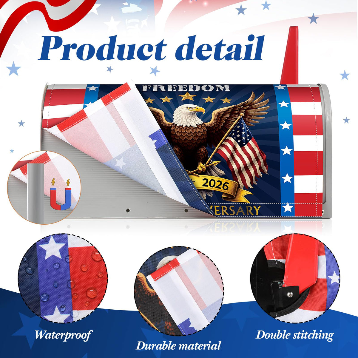Tiamon US flag eagle design mailbox cover secures with magnets for stable decor.