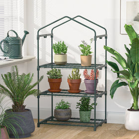 Compact, portable greenhouse suitable for indoor and outdoor spaces.
