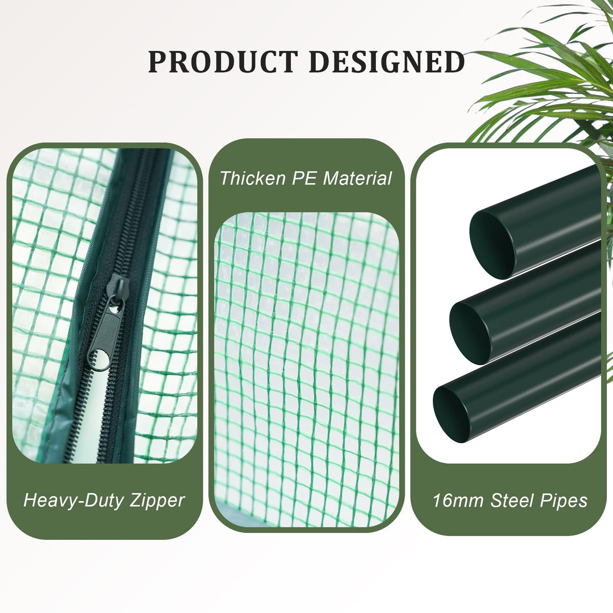 Reinforced PE cover protects plants with controlled airflow.