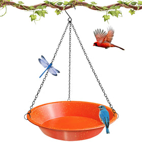 TIANCENTRAL H orange bird bath with dragonfly decor attracts more birds to your garden