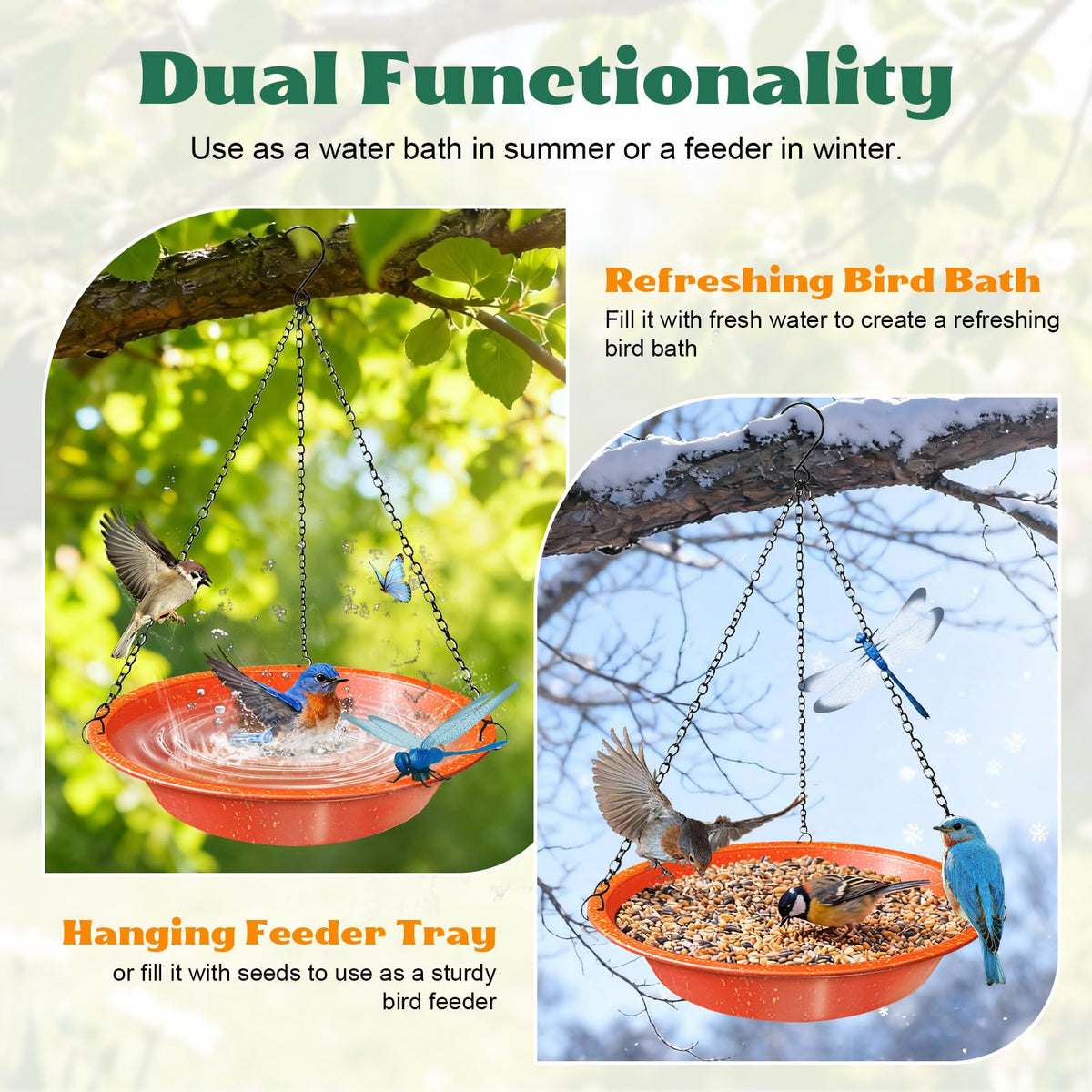 TIANCENTRAL H hanging bowl design stays level for safe bird bathing