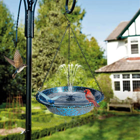 TIANCENTRAL H hanging bird bath's rust-proof chains keep it secure in windy garden conditions.