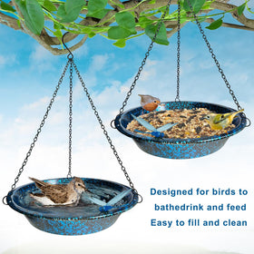 TIANCENTRAL H hanging bird bath can hold seeds for birds when they prefer feeding.