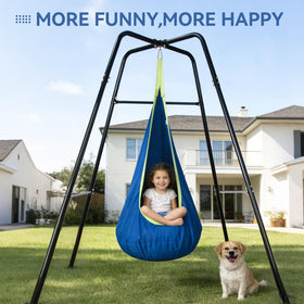 Tianhong blue swing set in a garden for backyard fun