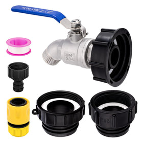 TiantianUp IBC tote adapter kit showing universal compatibility for garden water connections.