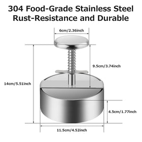 TIANTOU burger press adjustable dial shows 10 patty thickness settings for customization.