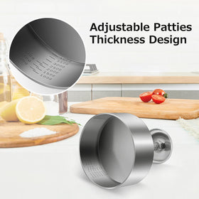 TIANTOU burger press stainless steel body ensures even patties and easy cleanup.