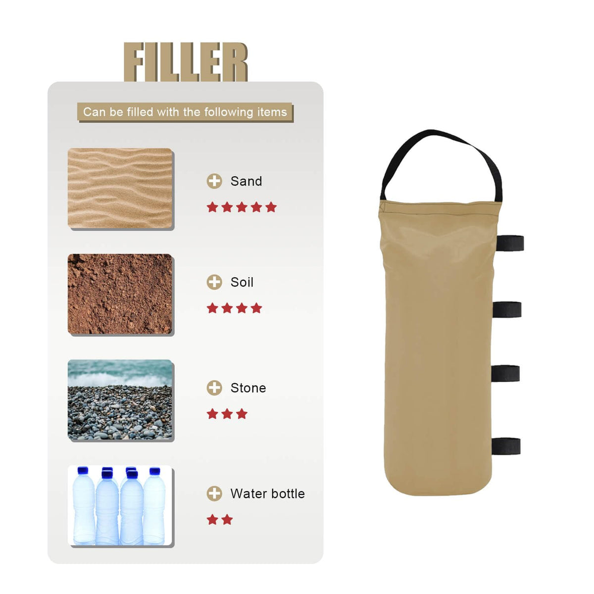 Dimensions 23 by 9.1 by 6 inches offer versatile filling options for TIAOFY weights.