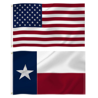 Tibijoy Texas and US flags combo 3x5ft outdoors with vibrant colors for lawn display.