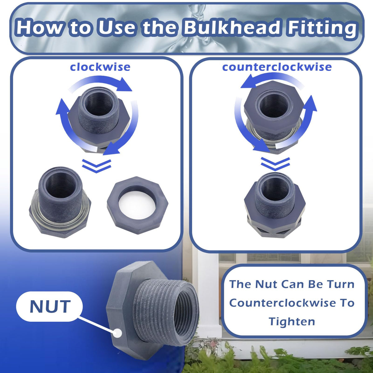 TiciKim hose barb adapters attached to a garden hose.
