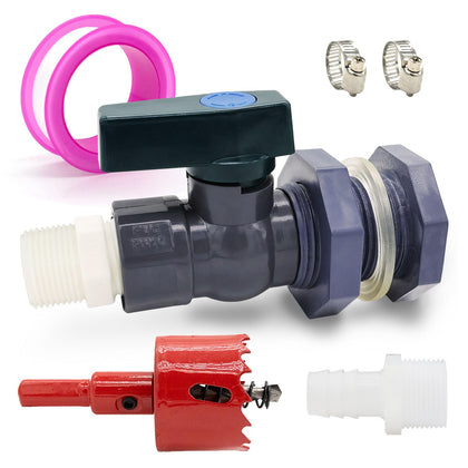 TiciKim PVC rain barrel spigot assembly for quick connections.
