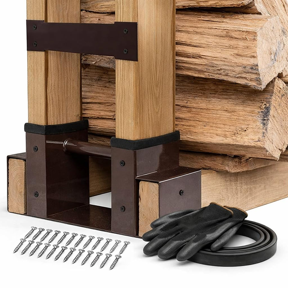 TIDYBOSS firewood rack outdoor bracket assembly for customizable length storage.