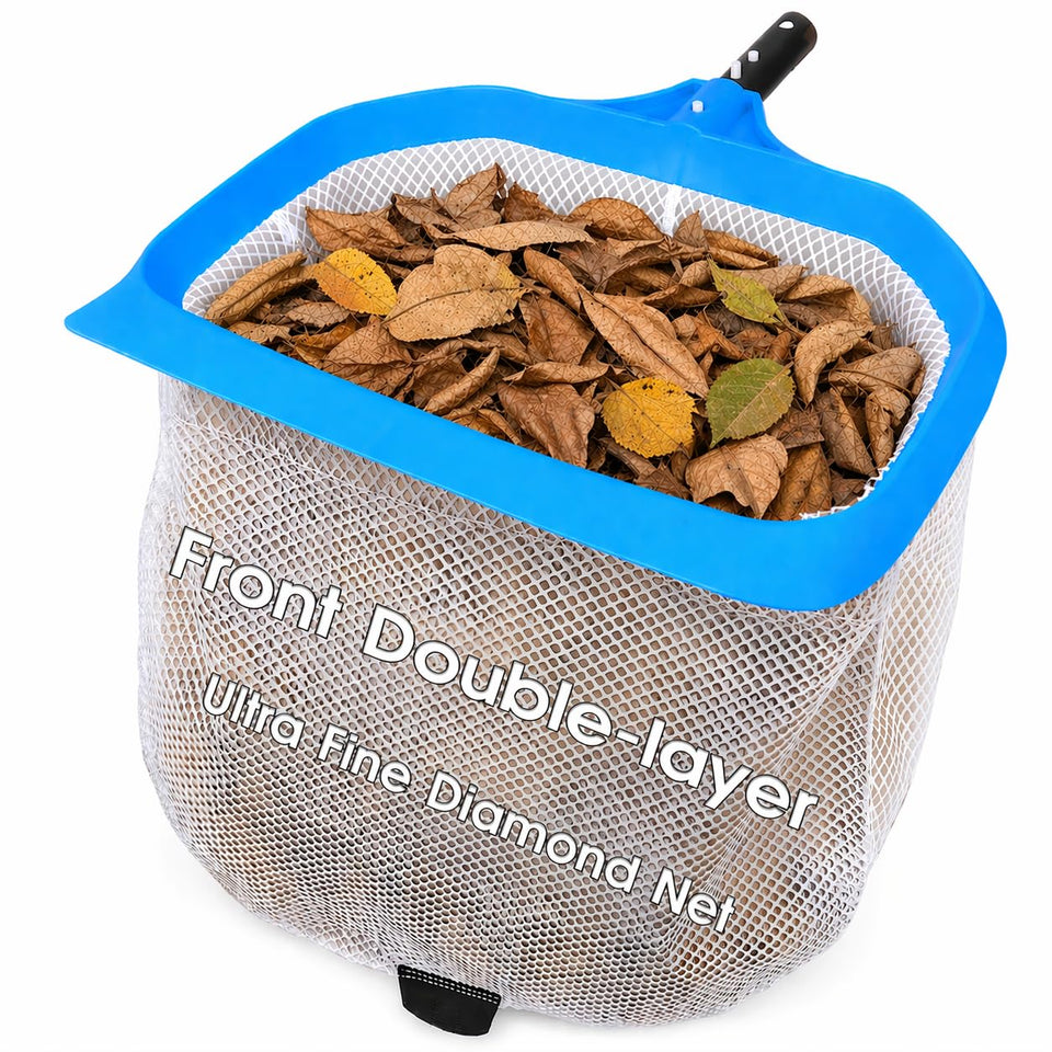 Tidymister 18-inch skimmer net with diamond mesh captures fine debris.