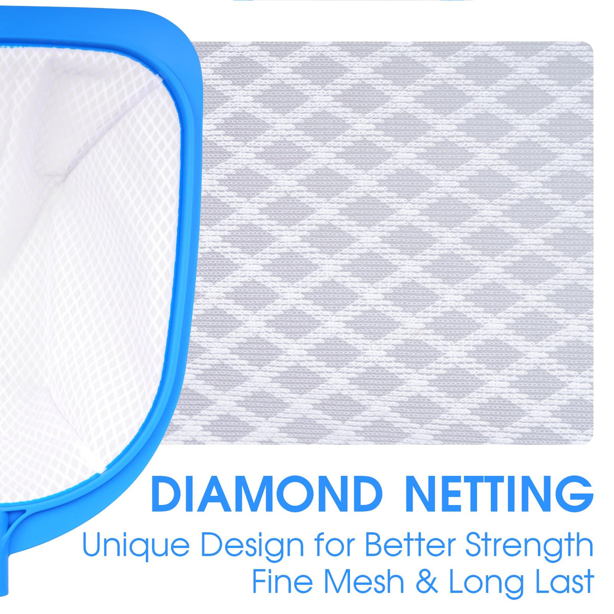 TidyMister 62-inch pool skimmer net designed for fast surface cleaning and easy storage.