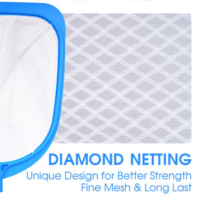 TidyMister 62-inch pool skimmer net designed for fast surface cleaning and easy storage.