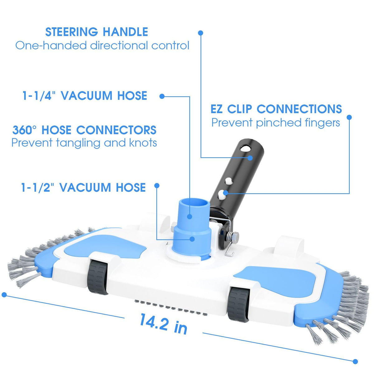 Tidymister enhanced pool vac head bottom brush for thorough floor cleaning