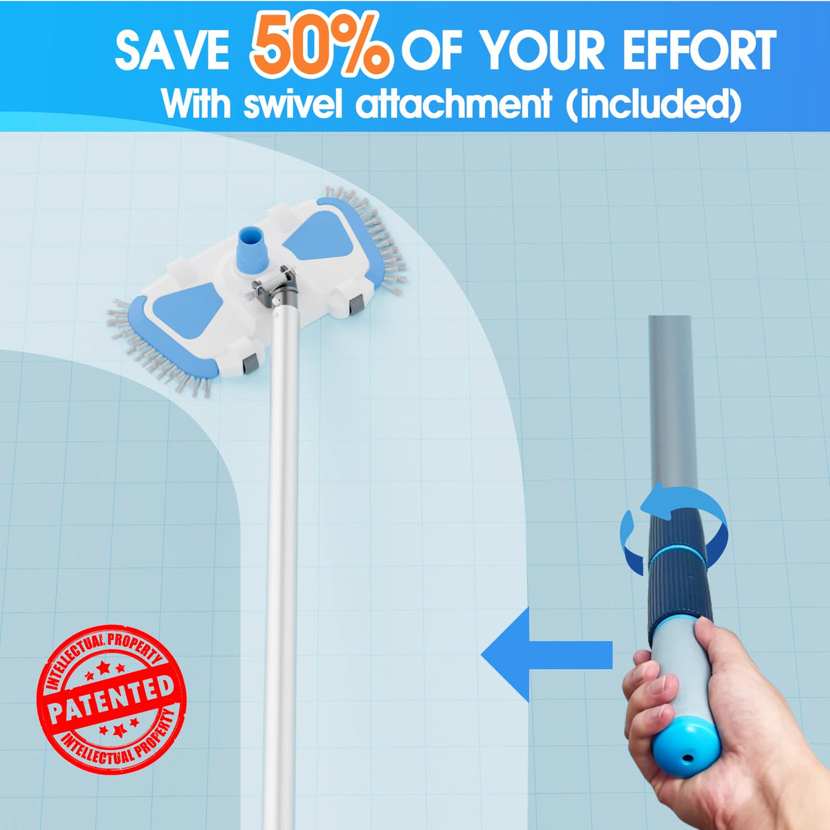 Tidymister enhanced pool vac head side brush reaches pool edges
