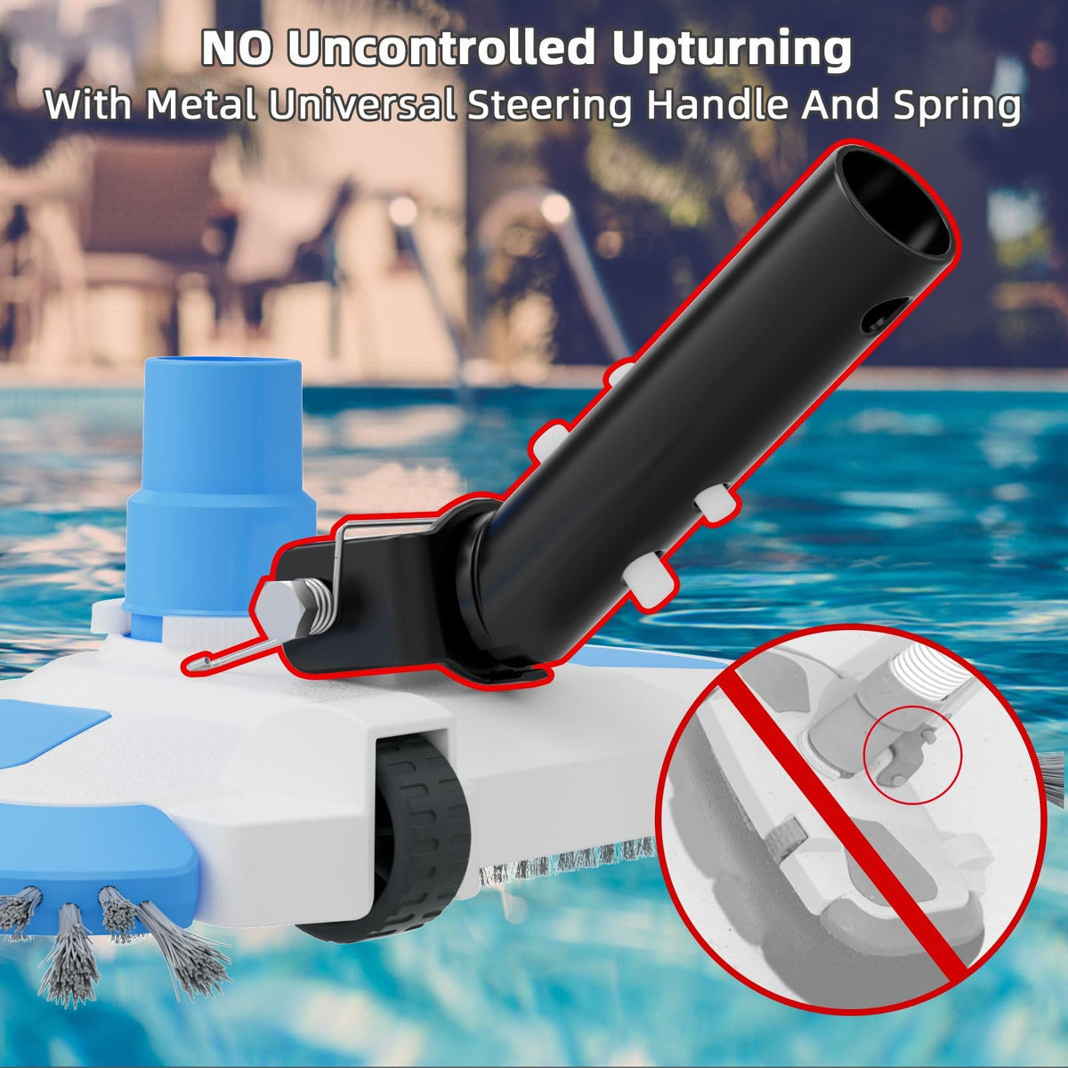 Tidymister enhanced pool vac head with wheels glides smoothly on vinyl