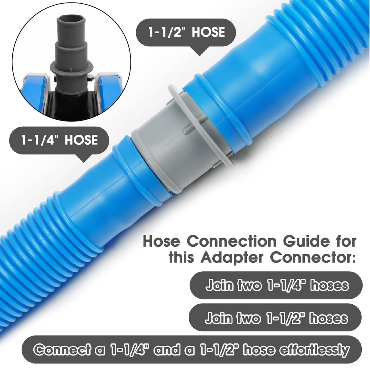 Tidymister total pool package includes head, hose connector, and buckles.