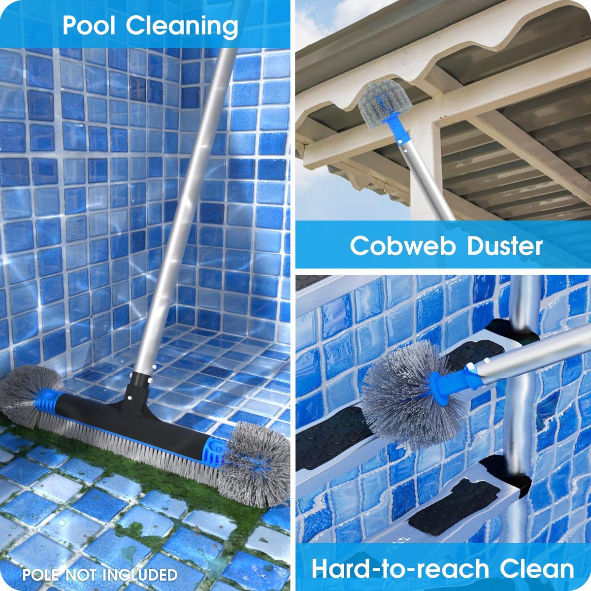 TidyMister pool brush assembly in use cleans walls and floors efficiently.
