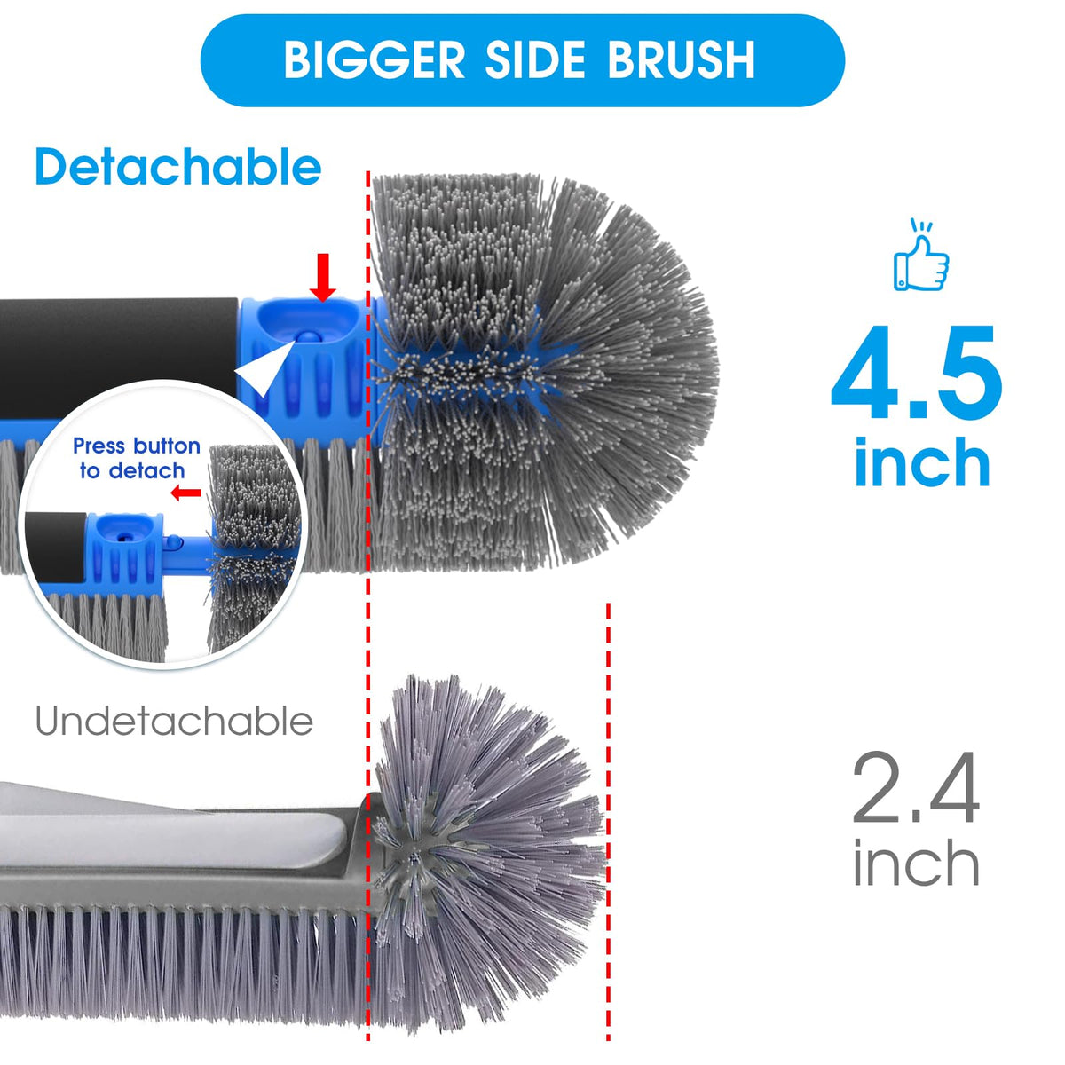 TidyMister pool-brush side-bristle detail demonstrates aggressive scrubbing power for stubborn stains.