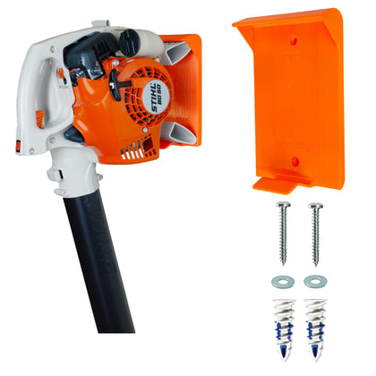 TidyMount wall mount for Stihl BG50 keeps blower secure and off the floor.