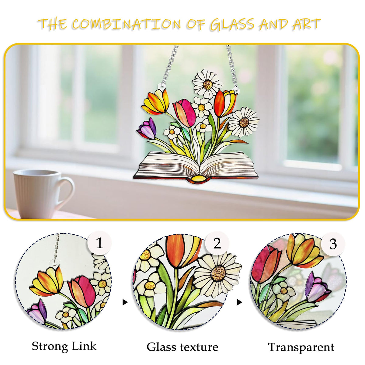 Tiedashu gift-ready stained glass sun catcher for book lovers