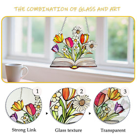 Tiedashu gift-ready stained glass sun catcher for book lovers