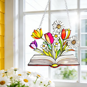 Tiedashu sun catcher with vibrant tulips and daisies catching sunlight
