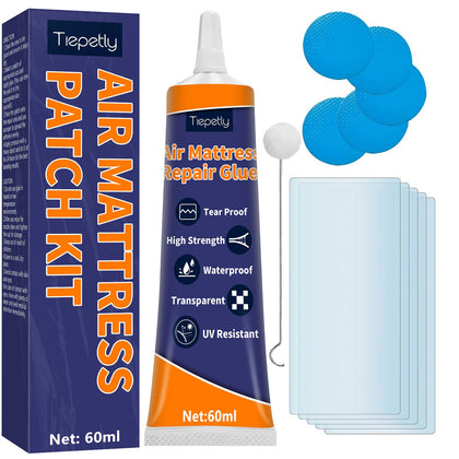 Tiepetly air-mattress patch kit packaging for quick field repairs.