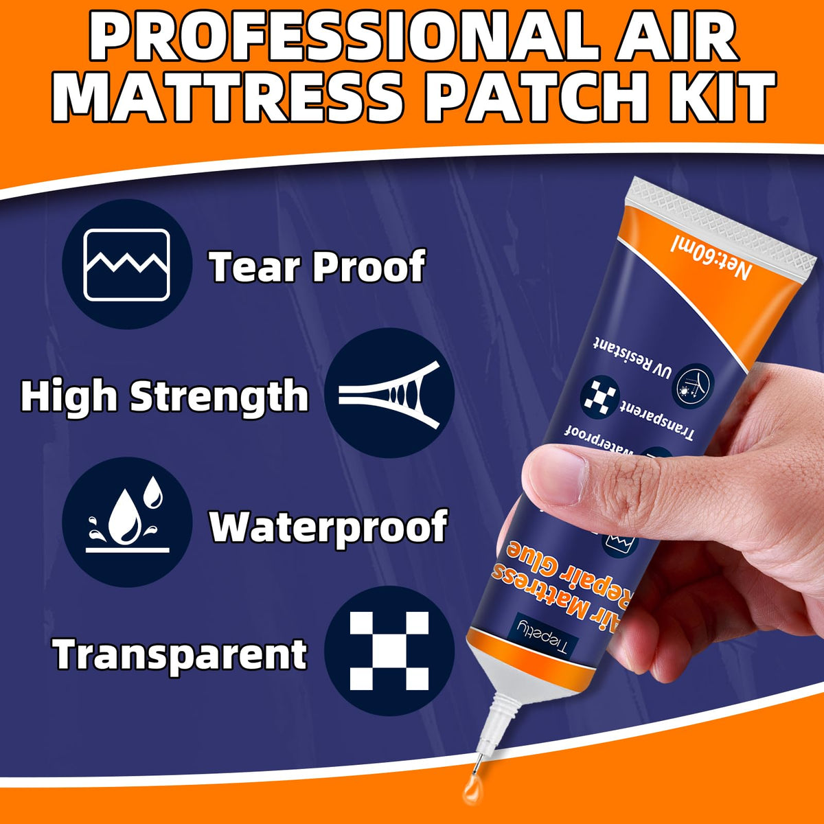 Tiepetly transparent square patches versatile for different tears.