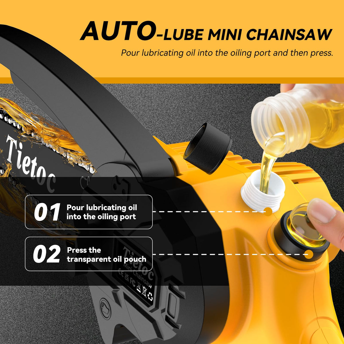 Tietoc mini chainsaw automatic lubrication system in action