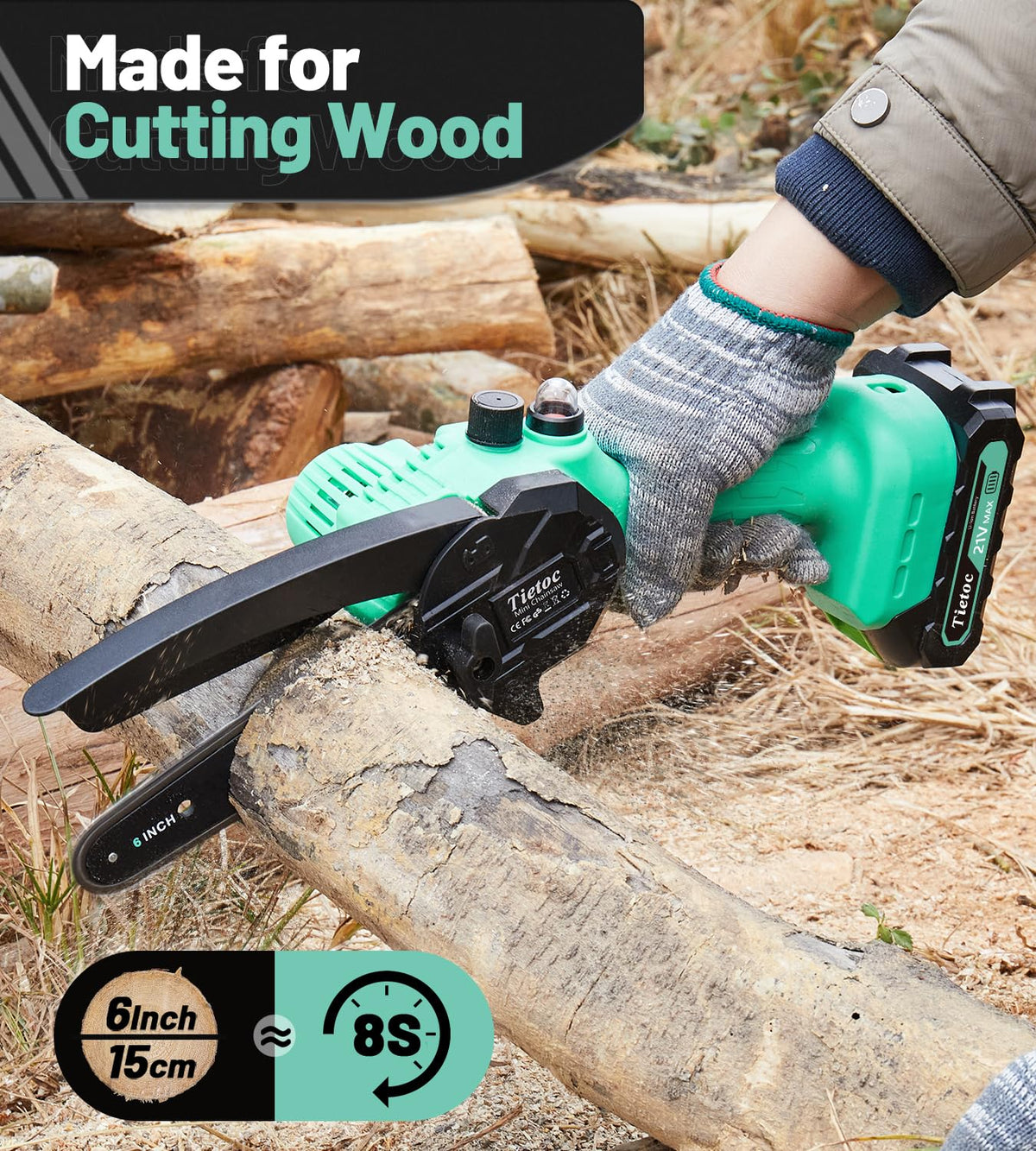 Tietoc mini chainsaw battery indicator showing charge level for planning work