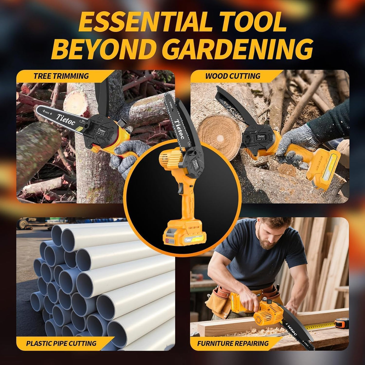 Tietoc mini chainsaw used for garden wood cutting and pruning