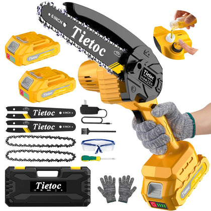 Tietoc mini chainsaw packaging contents ready for quick setup and use