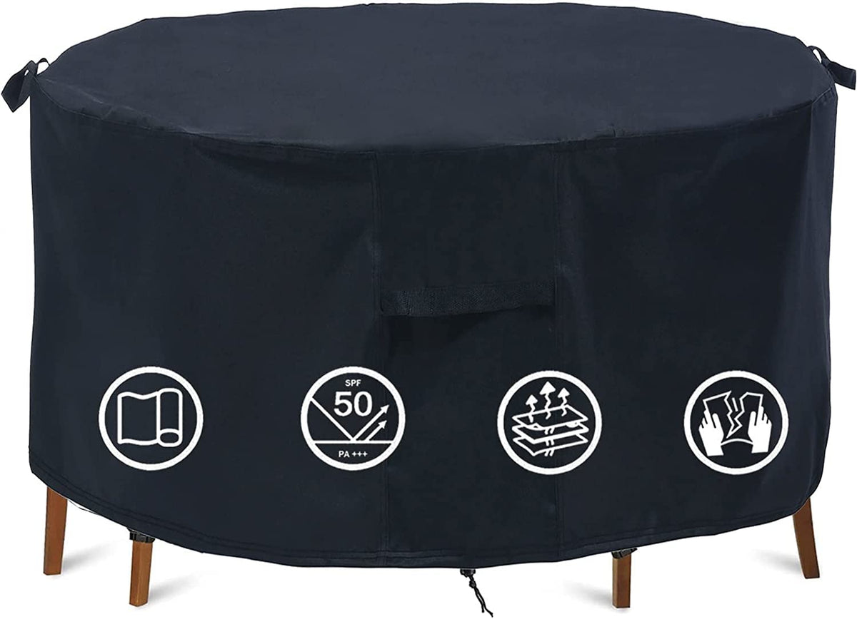 TIFILE round patio cover 74 dia waterproof protecting dining set from rain and sun.