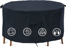 TIFILE round patio cover 74 dia waterproof protecting dining set from rain and sun.