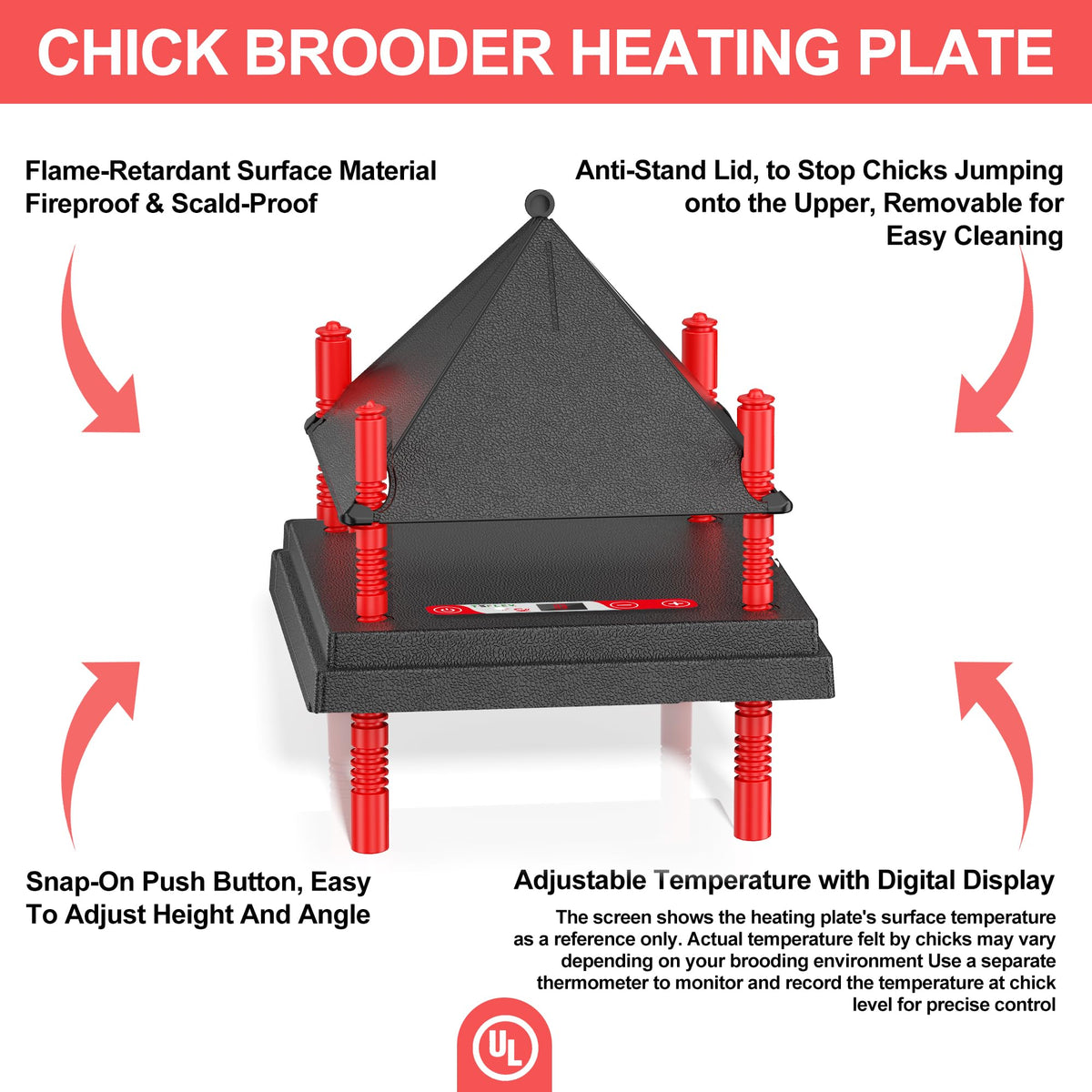 Tiflev brooder plate fireproof surface adds safety and peace of mind.