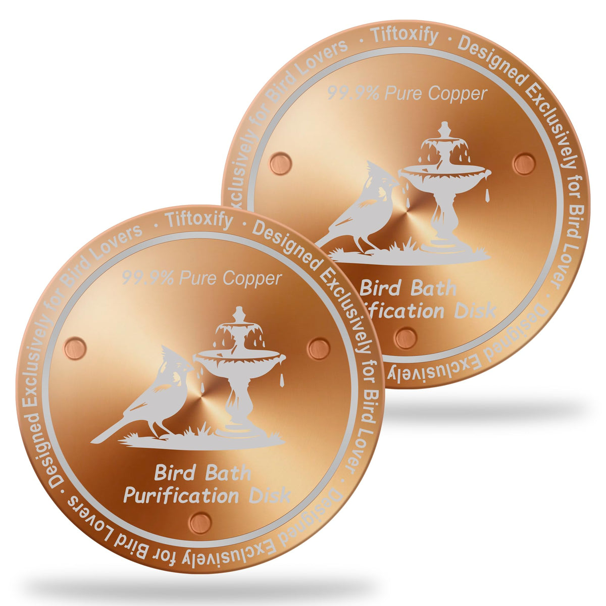 Tiftoxify copper bird bath disk close-up 0.8mm thick for durability.
