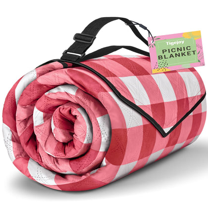 TigeJoy extra-large picnic blanket folded for easy transport and storage.