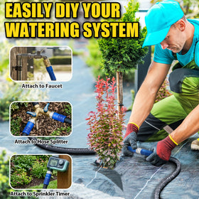 TigeJoy hose connected to timer and sprinkler system for irrigation