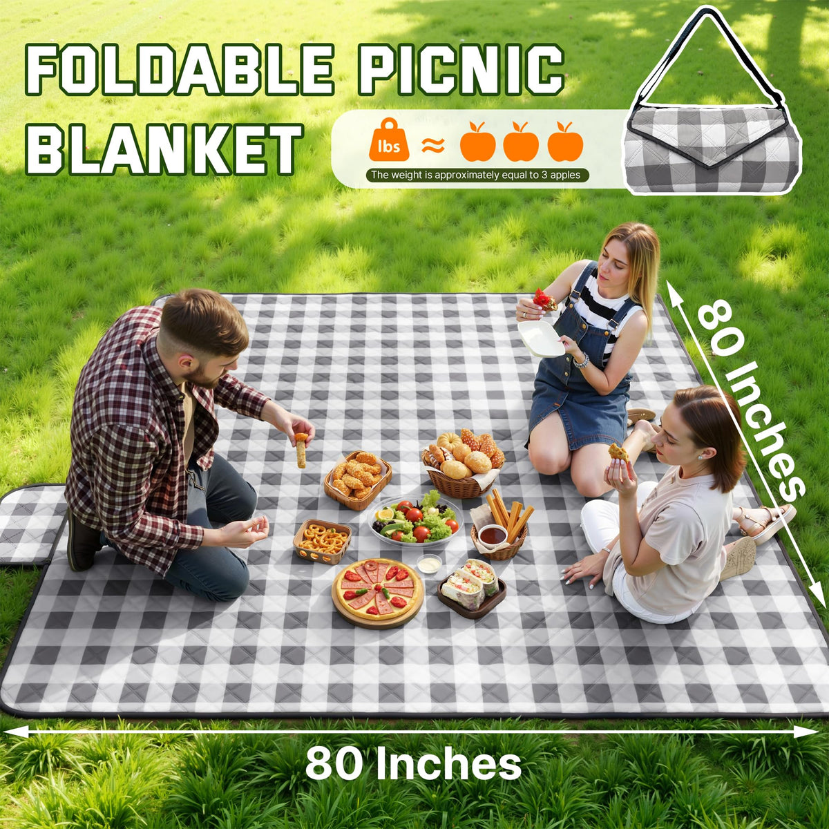 TigeJoy extra-large blanket with diamond-stitch keeps padding evenly distributed on grass.